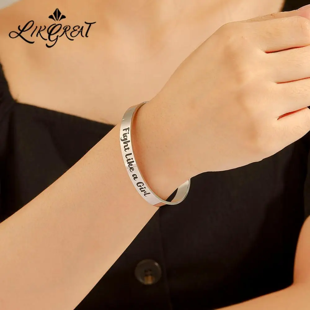 LIKGREAT Fashion Letters Printed Stainless Steel Bangles for Women Girl Silver Color Open Cuff Bangle Bracelet Jewelry pulsera
LIKGREAT Fashion Letters Printed Stainless Steel Bangles for Women Girl Silver Color Open Cuff Bangle Bracelet Jewelry pulsera