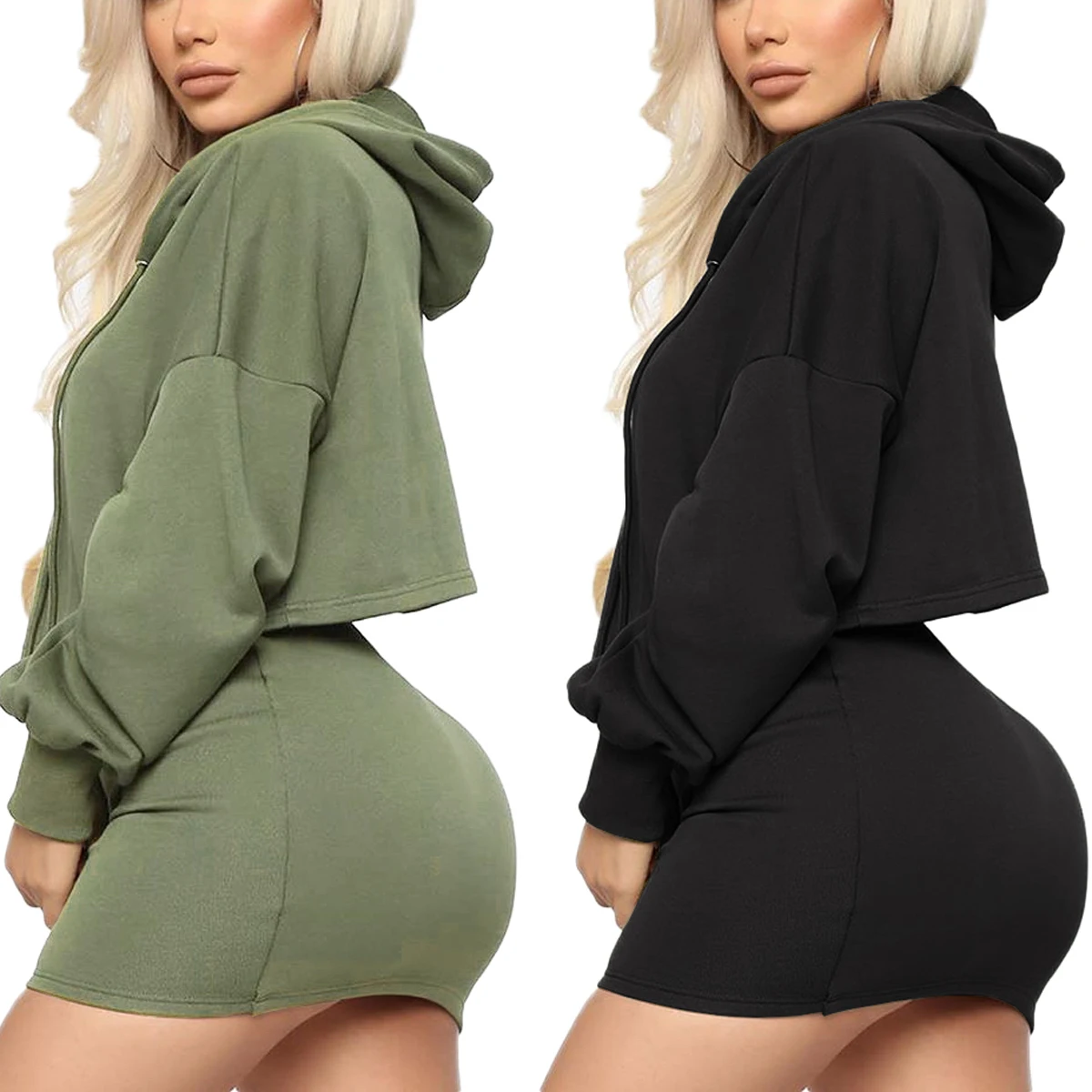 2pcs Women's Solid Color Suit Long Sleeve Pull-down Short Hoodie + Drawstring High Waist Bag Hip Skirt Ladies Sexy Suit
2pcs Women's Solid Color Suit Long Sleeve Pull-down Short Hoodie + Drawstring High Waist Bag Hip Skirt Ladies Sexy Suit