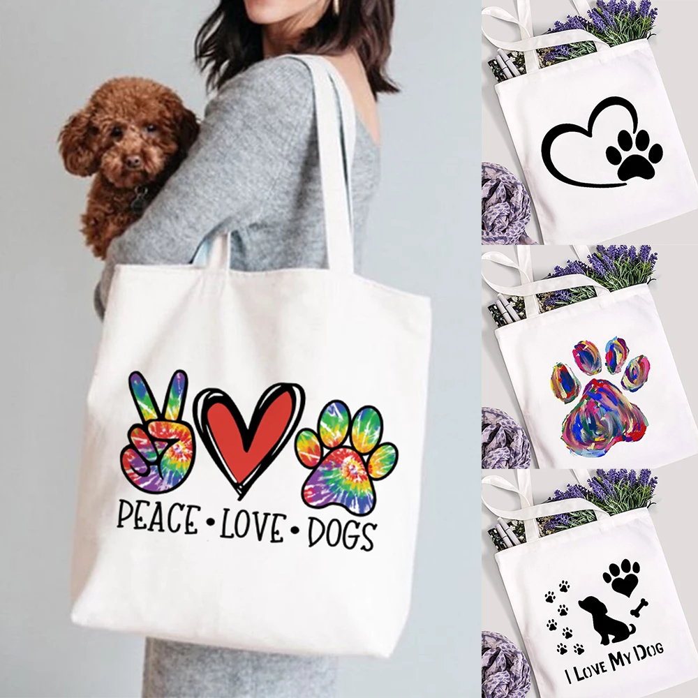 Сумка для покупок Peace Love Dogs Paw, Женская Холщовая Сумка-тоут для мам, сумка на плечо, многоразовая забавная вместительная сумка для хранения
Сумка для покупок Peace Love Dogs Paw, Женская Холщовая Сумка-тоут для мам, сумка на плечо, многоразовая забавная вместительная сумка для хранения