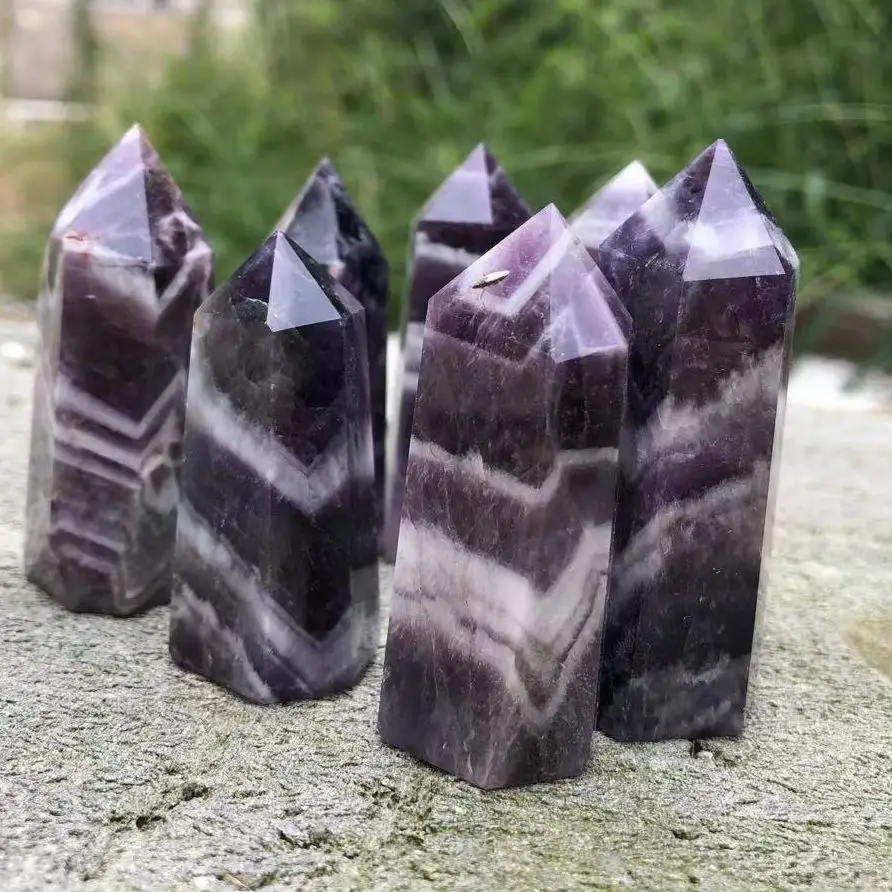 

1pc 30-50g Natural Polishing Dream Amethyst Tower Healing Crystal Quartz Point Energy Minerals Ore Obelisk For Home Decor