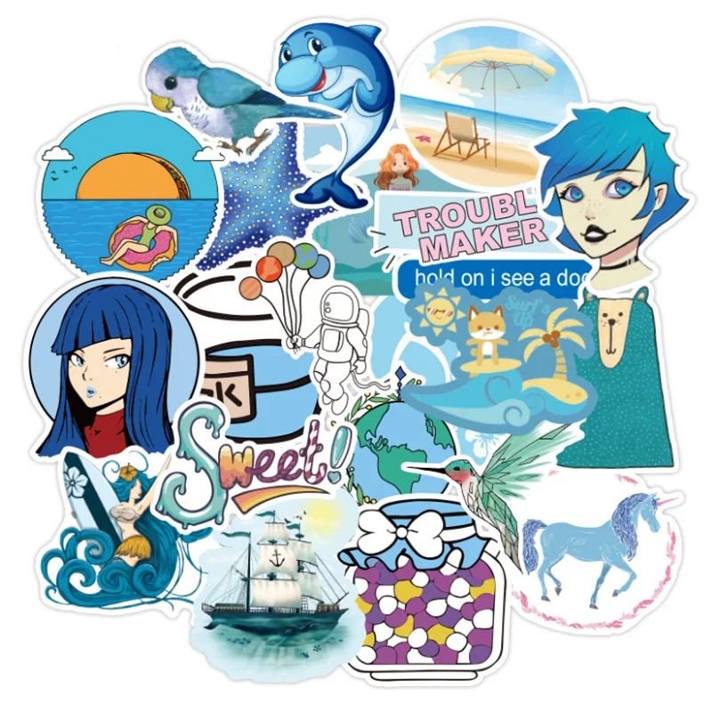 10/30/50PCS Blue Fresh Sticker Cute Girl Car Sticker Waterproof Luggage Laptop Skateboard Decoration Wholesale
10/30/50PCS Blue Fresh Sticker Cute Girl Car Sticker Waterproof Luggage Laptop Skateboard Decoration Wholesale