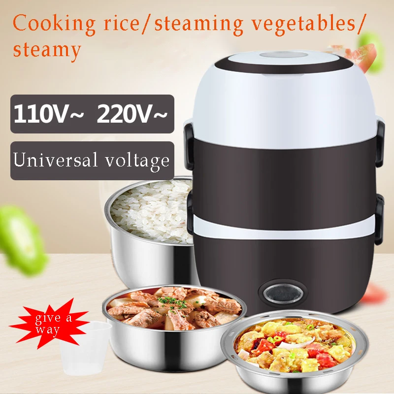 Mini Electric Rice Cooker Stainless Steel 2/3 Layers Steamer Portable Meal Thermal Heating Lunch Box Food Container Warmer |