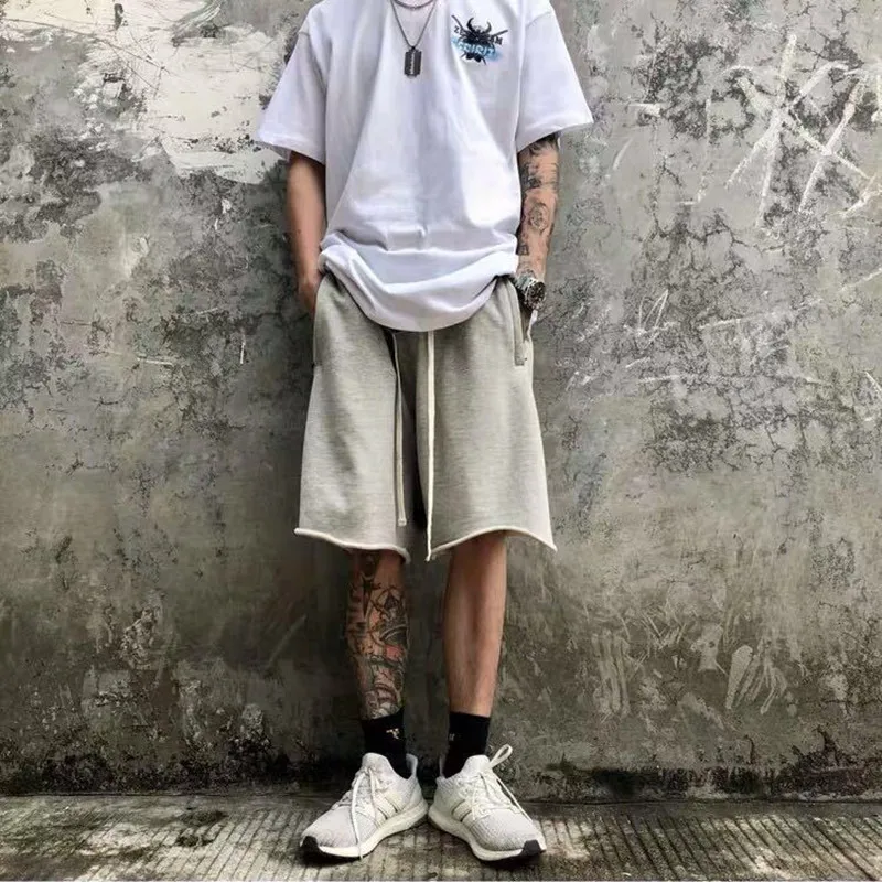 

Men's Casual Shorts Hip Hop Streetwear Male Gyms Fitness Short Pants Beach Terry Solid Elastic Drawstring Shorts Loosesize 5xl