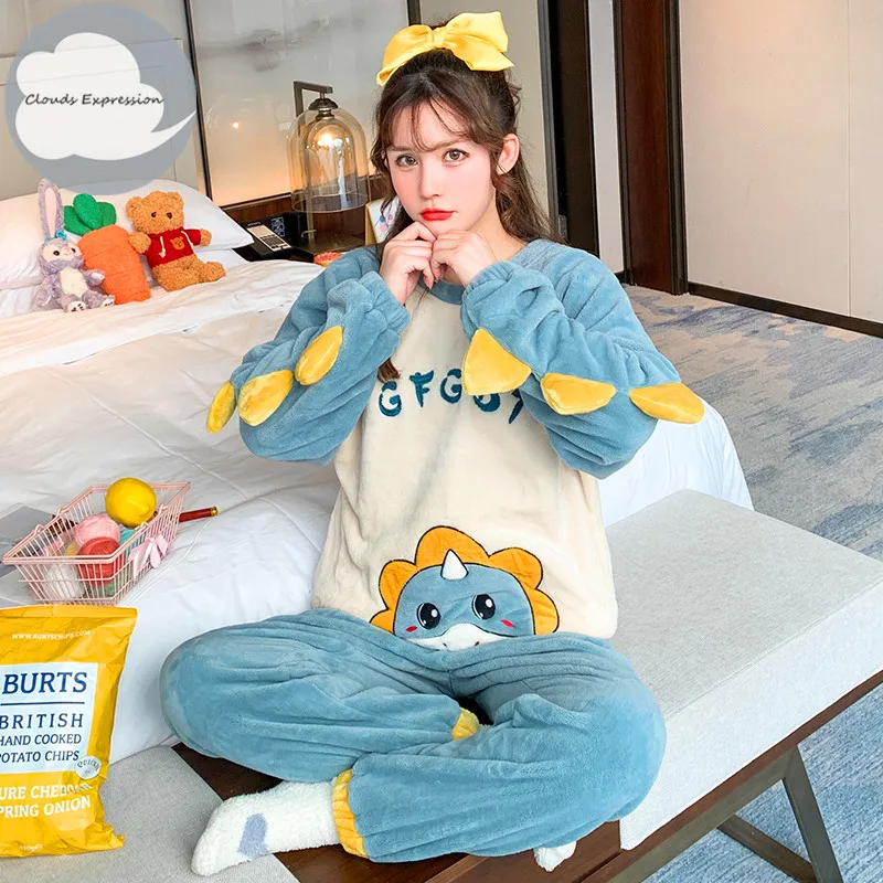 Mujer Home Lounge Sets Winter Flannel Women Sleepwear Pajamas Girls Cartoon Print Pajama Set Pullover Coral Fleece Pijamas 
Mujer Home Lounge Sets Winter Flannel Women Sleepwear Pajamas Girls Cartoon Print Pajama Set Pullover Coral Fleece Pijamas