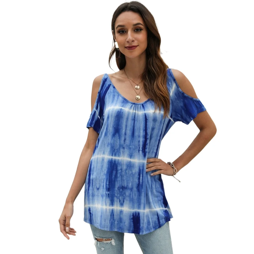 Summer 2021 V-neck Tie-dyed Graphic Tee Vintage Loose Waist Short Sleeve T-shirts Feminina Gradient Off The Shoulder Women Shirt 
Summer 2021 V-neck Tie-dyed Graphic Tee Vintage Loose Waist Short Sleeve T-shirts Feminina Gradient Off The Shoulder Women Shirt