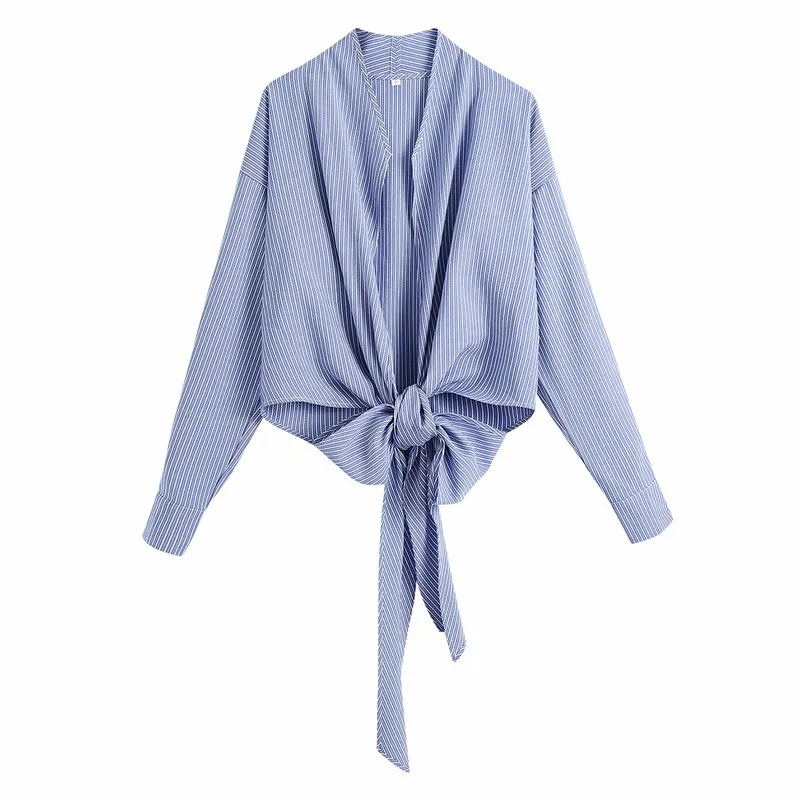 Vogue Casual Women V Neck Bandage Blouse Tide Spring-autumn Fashion Ladies Korean Minimalism Female Blue Stripes Shirt Top
Vogue Casual Women V Neck Bandage Blouse Tide Spring-autumn Fashion Ladies Korean Minimalism Female Blue Stripes Shirt Top