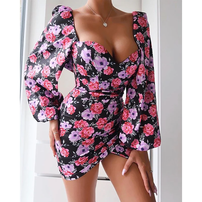 Women’s Personality Lantern Sleeve Dress Fashion Flower Pattern Sexy Square Collar Skinny Midi Dress
Women’s Personality Lantern Sleeve Dress Fashion Flower Pattern Sexy Square Collar Skinny Midi Dress