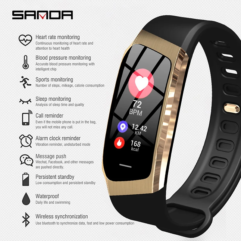 Sanda E18 Smart Bracelet Pedometer Activity Monitor Smart Watch Fitness Tracker Blood Pressure Monitoring
Sanda E18 Smart Bracelet Pedometer Activity Monitor Smart Watch Fitness Tracker Blood Pressure Monitoring