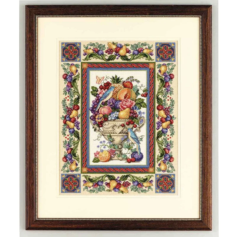 

Золотая коллекция Amishop, красивый комплект для вышивки крестиком, элегантный гобелен, фрукты и цветы, птицы, тусклые 3793