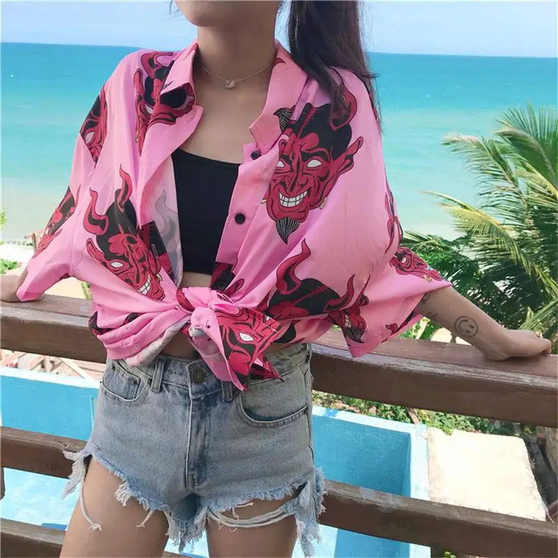 New Fashion Women Shirt Japanese Harajuku Devil Printed Short Sleeve Loose Summer Top Blouse Streetwear Casual Shirts Unisex
New Fashion Women Shirt Japanese Harajuku Devil Printed Short Sleeve Loose Summer Top Blouse Streetwear Casual Shirts Unisex