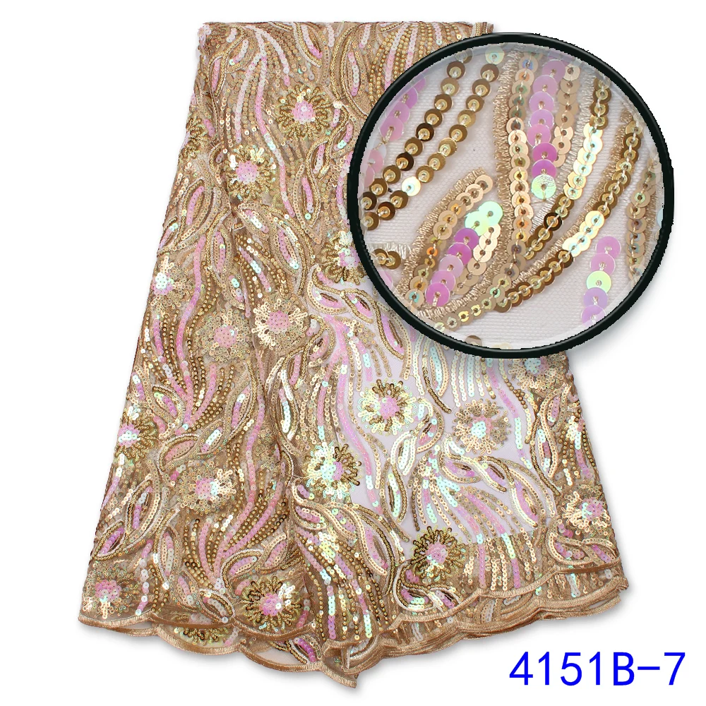 NI.AI Fashion Lace With Sequins French Tulle Lace Fabric Gold Pink High Quality African Mesh Lace Fabric For Party 4151B
NI.AI Fashion Lace With Sequins French Tulle Lace Fabric Gold Pink High Quality African Mesh Lace Fabric For Party 4151B