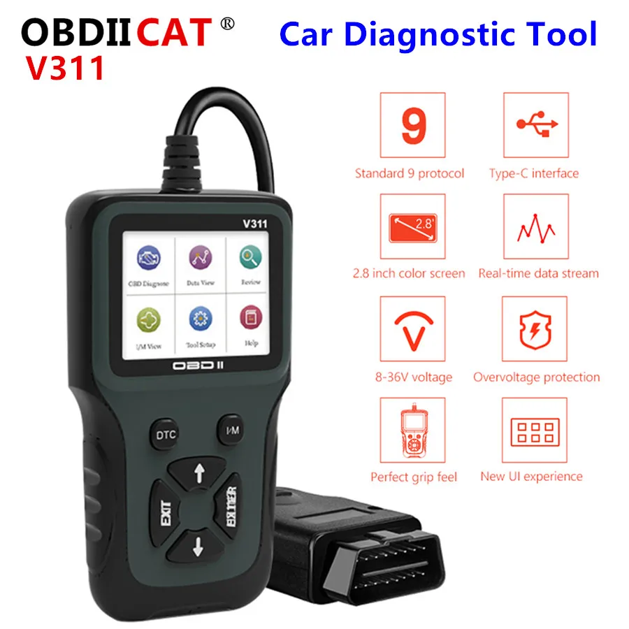 OBDIICAT V311 OBD2 сканер OBD II автоматический считыватель кодов автомобильный диагностический инструмент ручной 4-язычный цветной ЖК-дисплей с подсветкой
OBDIICAT V311 OBD2 сканер OBD II автоматический считыватель кодов автомобильный диагностический инструмент ручной 4-язычный цветной ЖК-дисплей с подсветкой