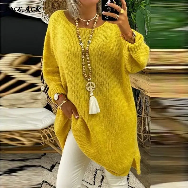 OEAK 2021 New Style for Autumn and Winter Casual Medium Length Pullover Round Collar Solid Color Jersey Yellow Sweater Loose
OEAK 2021 New Style for Autumn and Winter Casual Medium Length Pullover Round Collar Solid Color Jersey Yellow Sweater Loose