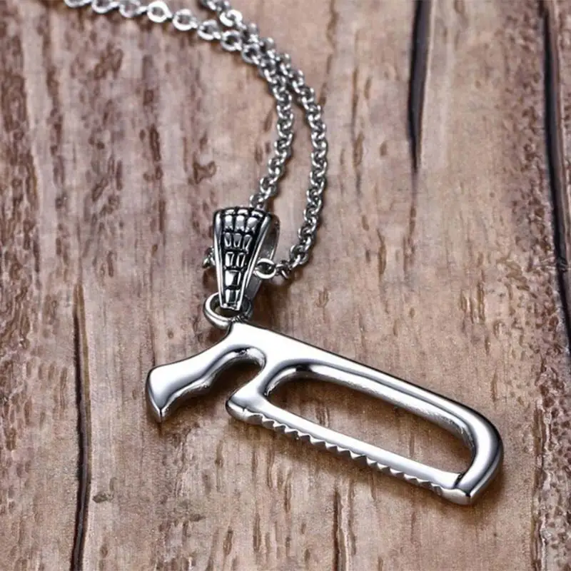Saw Pedant Necklace Stainless Steel Vintage Spanner Casual Holiday Gift Whimsical Handy Man Tool Jewelry 23in | Украшения и