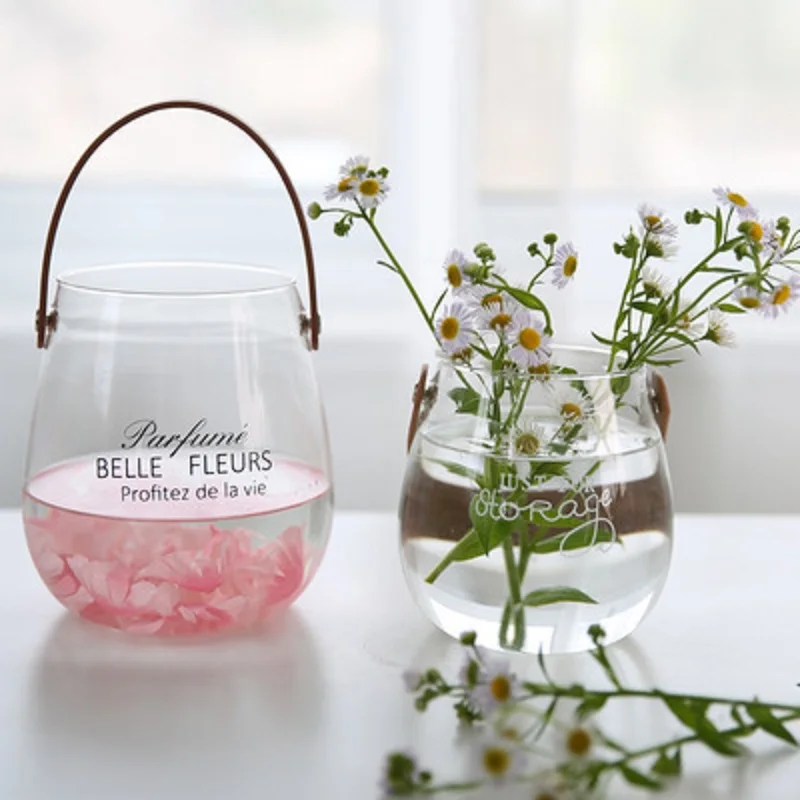 Transparent Glass Vase Leather Handle Desktop Hydroponic Plant Pots Vases for Flowers Decoration Storage Jar Party Wedding Decor
Transparent Glass Vase Leather Handle Desktop Hydroponic Plant Pots Vases for Flowers Decoration Storage Jar Party Wedding Decor