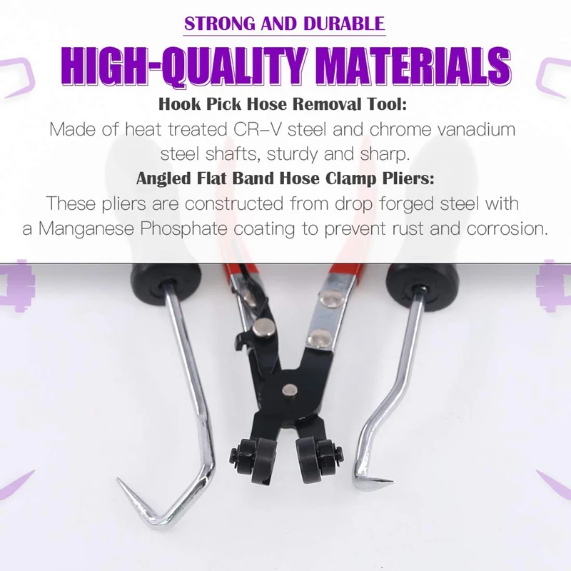 3Pcs Hose Clamp Plier Set,with 2Pcs Hose Removal Hook Set Perfect for Hose Installations of Low Radiators
3Pcs Hose Clamp Plier Set,with 2Pcs Hose Removal Hook Set Perfect for Hose Installations of Low Radiators