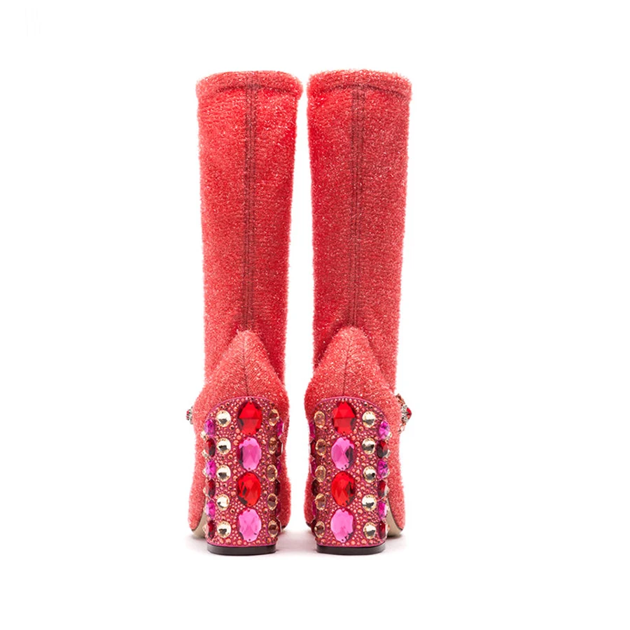 Prova Perfetto colorful crystal decor square heel mid calf boots women round toe stretch sock boots ladies party wedding shoes
Prova Perfetto colorful crystal decor square heel mid calf boots women round toe stretch sock boots ladies party wedding shoes