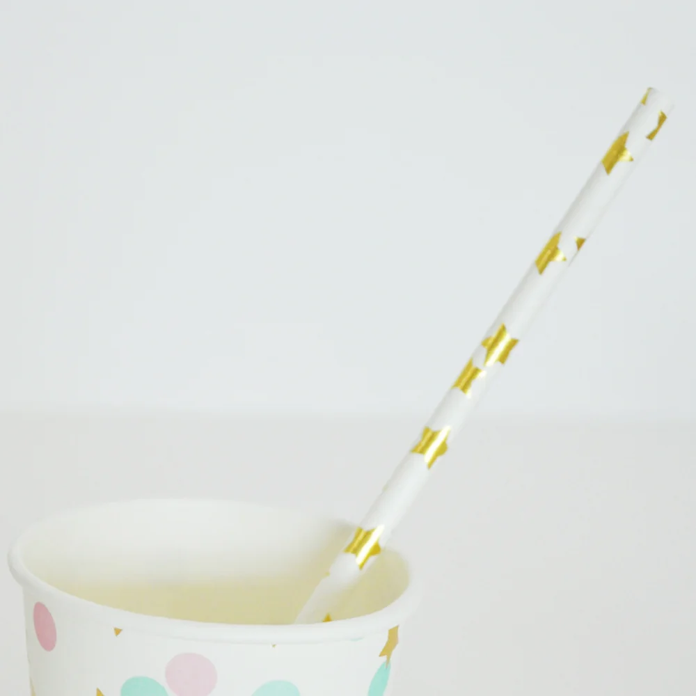 100pcs Disposable Paper Straws with Golden Star Pattern Created Hot Stamping for Birthday Party
100pcs Disposable Paper Straws with Golden Star Pattern Created Hot Stamping for Birthday Party