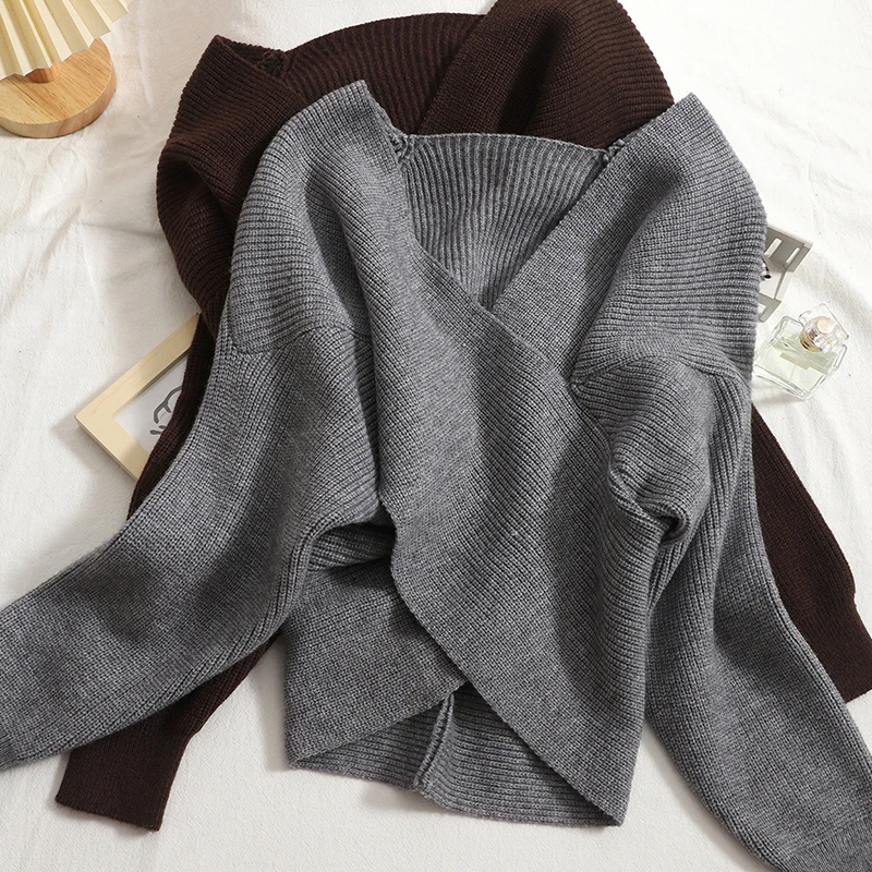 2021 Autumn And Winter New Cross V-neck Sweater Knittted Pullover Women Tops Korean Pure Color Pullover Women Jumper Elegant
2021 Autumn And Winter New Cross V-neck Sweater Knittted Pullover Women Tops Korean Pure Color Pullover Women Jumper Elegant