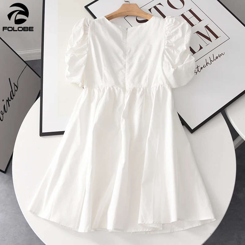 FOLOBE 2021 Summer New V-neck Square Collar Puff Sleeve Pleated High Waist White Short Dresses vestido feminino
FOLOBE 2021 Summer New V-neck Square Collar Puff Sleeve Pleated High Waist White Short Dresses vestido feminino