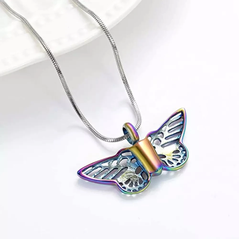 Butterfly Cremation Pendant For Ashes Rainbow Color Stainless Steel Pet Memorial Urn Necklace Jewelry Hold Ashes
Butterfly Cremation Pendant For Ashes Rainbow Color Stainless Steel Pet Memorial Urn Necklace Jewelry Hold Ashes