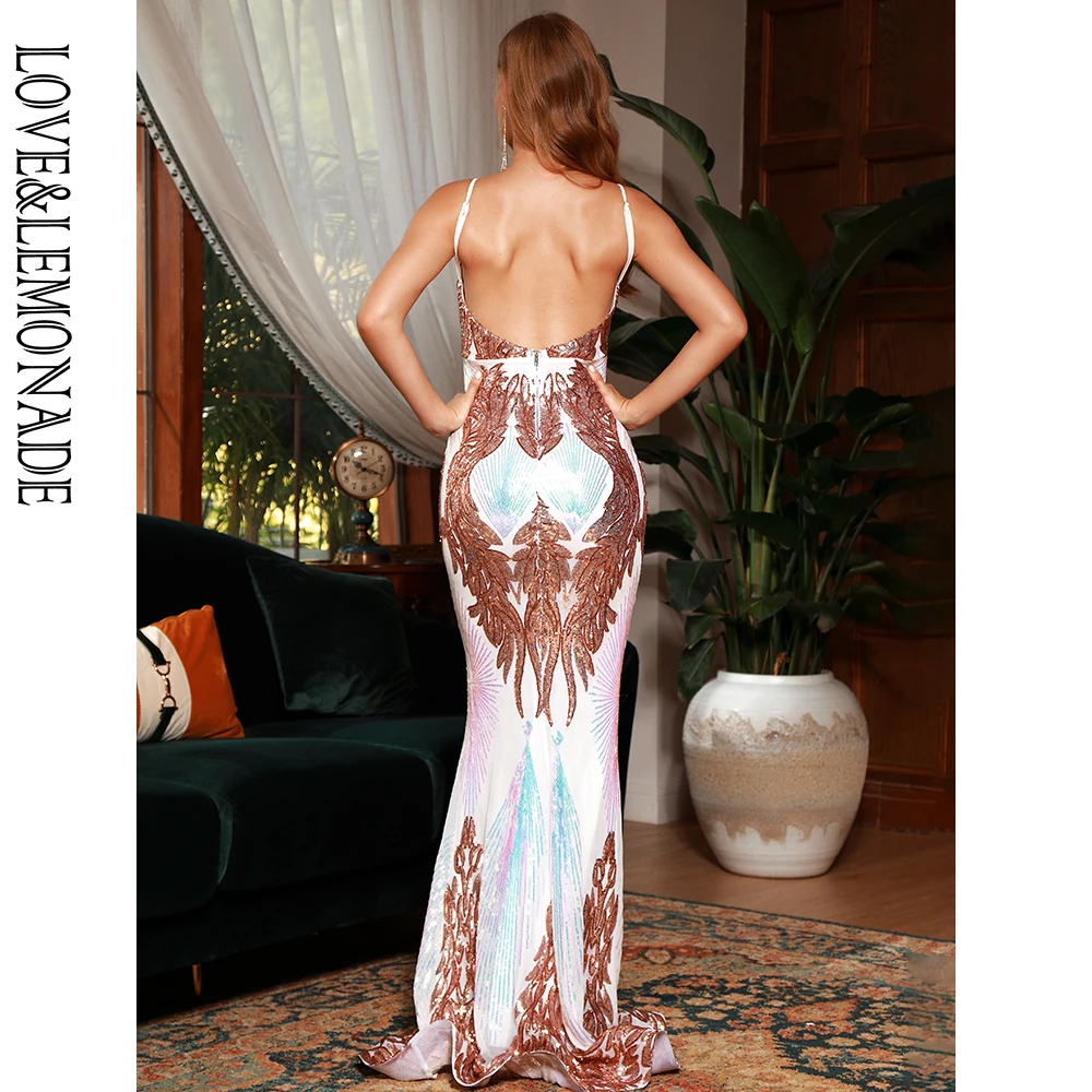 LOVE&LEMONADE Color Sexy Deep V-Neck Open Back Geometric Sequins Fishtail Bodycon Wedding Maxi Dress LM80386A
LOVE&LEMONADE Color Sexy Deep V-Neck Open Back Geometric Sequins Fishtail Bodycon Wedding Maxi Dress LM80386A