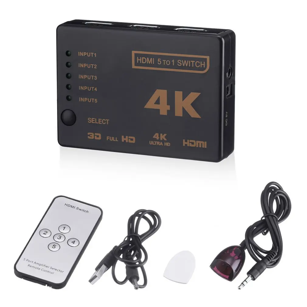 1 комплект 5 Порты и разъёмы UHD 3D 4K 1080p Разделитель с мультимедийным интерфейсом