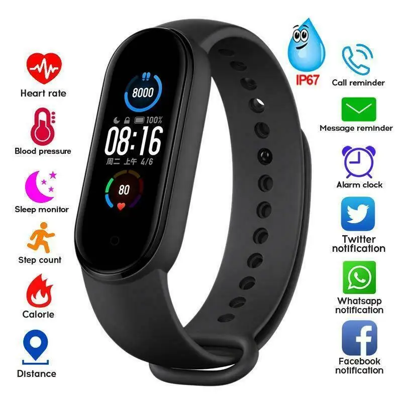 M5 Smart Band IP67 Waterproof Sport Watch Men Woman Blood Pressure Heart Rate Monitor Fitness Bracelet For Android IOS | Электроника