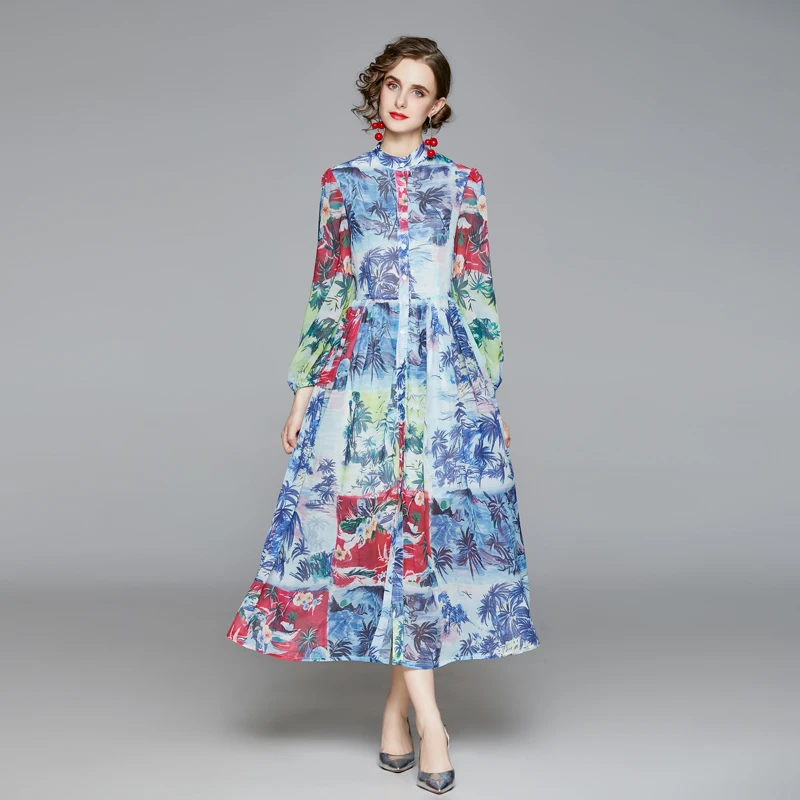 2021 New Vintage Print Midi Dress Women Fashion Robe Designer Long Sleeve Single-Breasted Chiffon Shirt Style Girl Party Dress
2021 New Vintage Print Midi Dress Women Fashion Robe Designer Long Sleeve Single-Breasted Chiffon Shirt Style Girl Party Dress