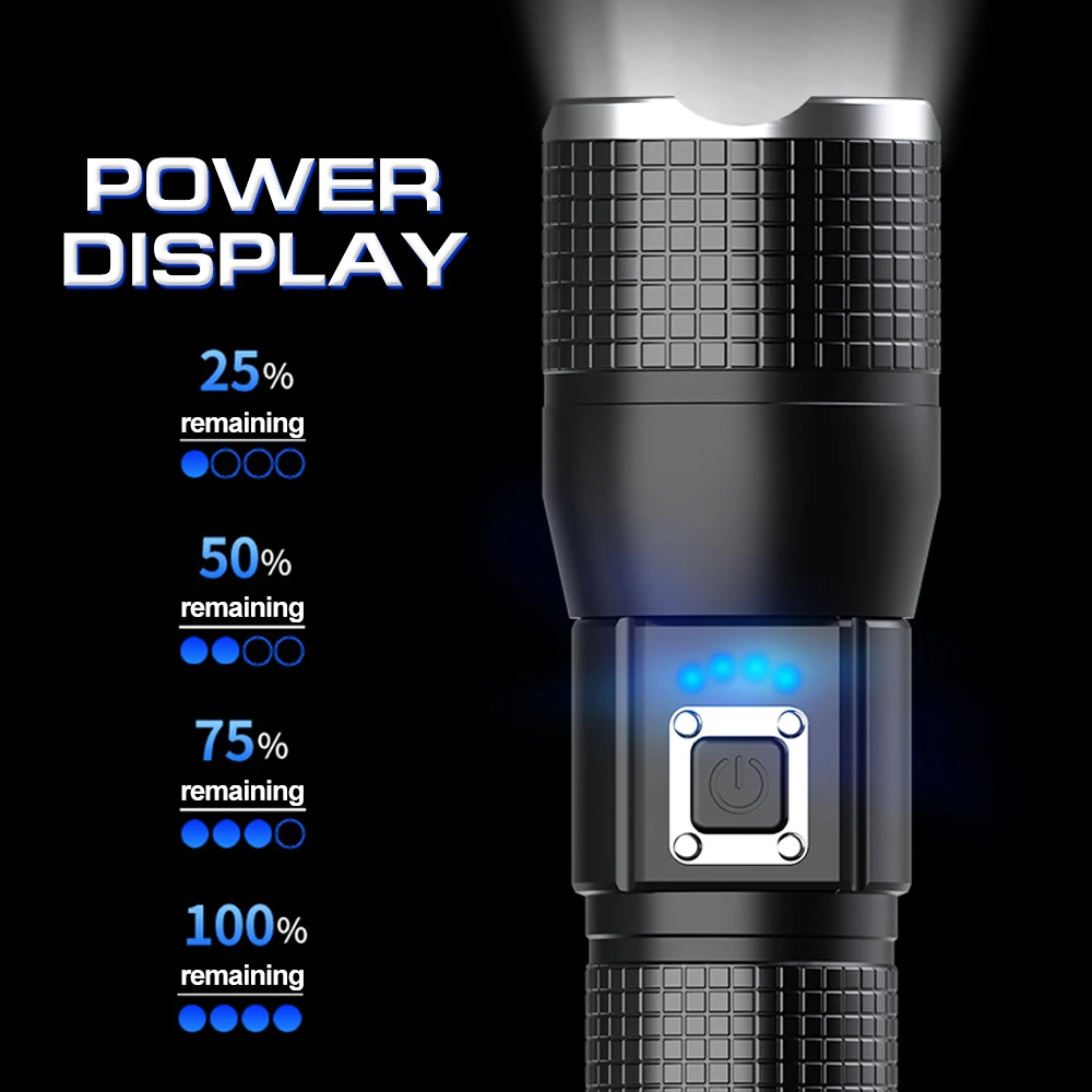 XHP70 LED Flashlight Zoomable Torch USB Rechargeable Flashlight Long Range Portable Hand Light
XHP70 LED Flashlight Zoomable Torch USB Rechargeable Flashlight Long Range Portable Hand Light