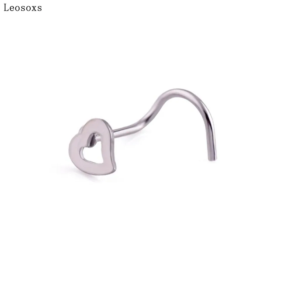 

Leosoxs 1piece New puncture love nose ring hypoallergenic stainless steel peach heart curved angle S-shaped nose nail