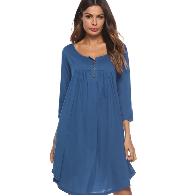 Autumn and Winter New Women's Button Fold Seven Sleeves Wide Loose Dress Home Out of The Street
Autumn and Winter New Women's Button Fold Seven Sleeves Wide Loose Dress Home Out of The Street