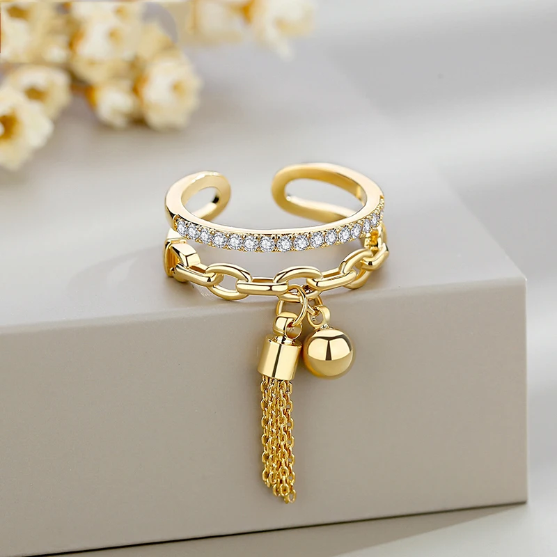 2022 Vintage Crystal Link Chain Tassel Open Ring CZ Beads Two Layer Pendant Rings For Women Girls Adjustable Ring Jewelry Gift
2022 Vintage Crystal Link Chain Tassel Open Ring CZ Beads Two Layer Pendant Rings For Women Girls Adjustable Ring Jewelry Gift