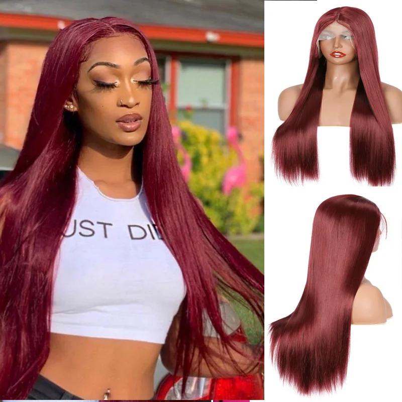 Burgundy Synthetic Lace Front Wig Wine Red Straight Hair 99J Deep Part With Short Baby Hair Front Lace Wig For Black Women
Burgundy Synthetic Lace Front Wig Wine Red Straight Hair 99J Deep Part With Short Baby Hair Front Lace Wig For Black Women