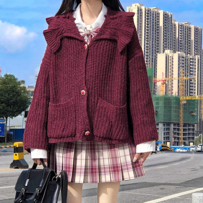 College Style Japanese Winter Sweet Soft Girly JK Cardigan Vintage Sailor Collar Full Sleeve Single-breasted Knitting Sweater
College Style Japanese Winter Sweet Soft Girly JK Cardigan Vintage Sailor Collar Full Sleeve Single-breasted Knitting Sweater