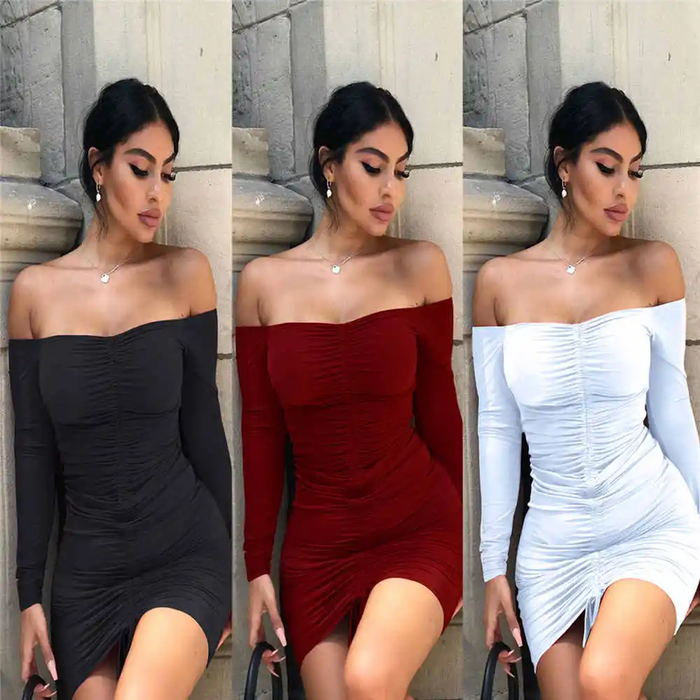 2020 Women Sexy Off Shoulder Ruched Dress Fashion Long Sleeve Off Shoulder Dress for Women Ladies Female Stylish
2020 Women Sexy Off Shoulder Ruched Dress Fashion Long Sleeve Off Shoulder Dress for Women Ladies Female Stylish