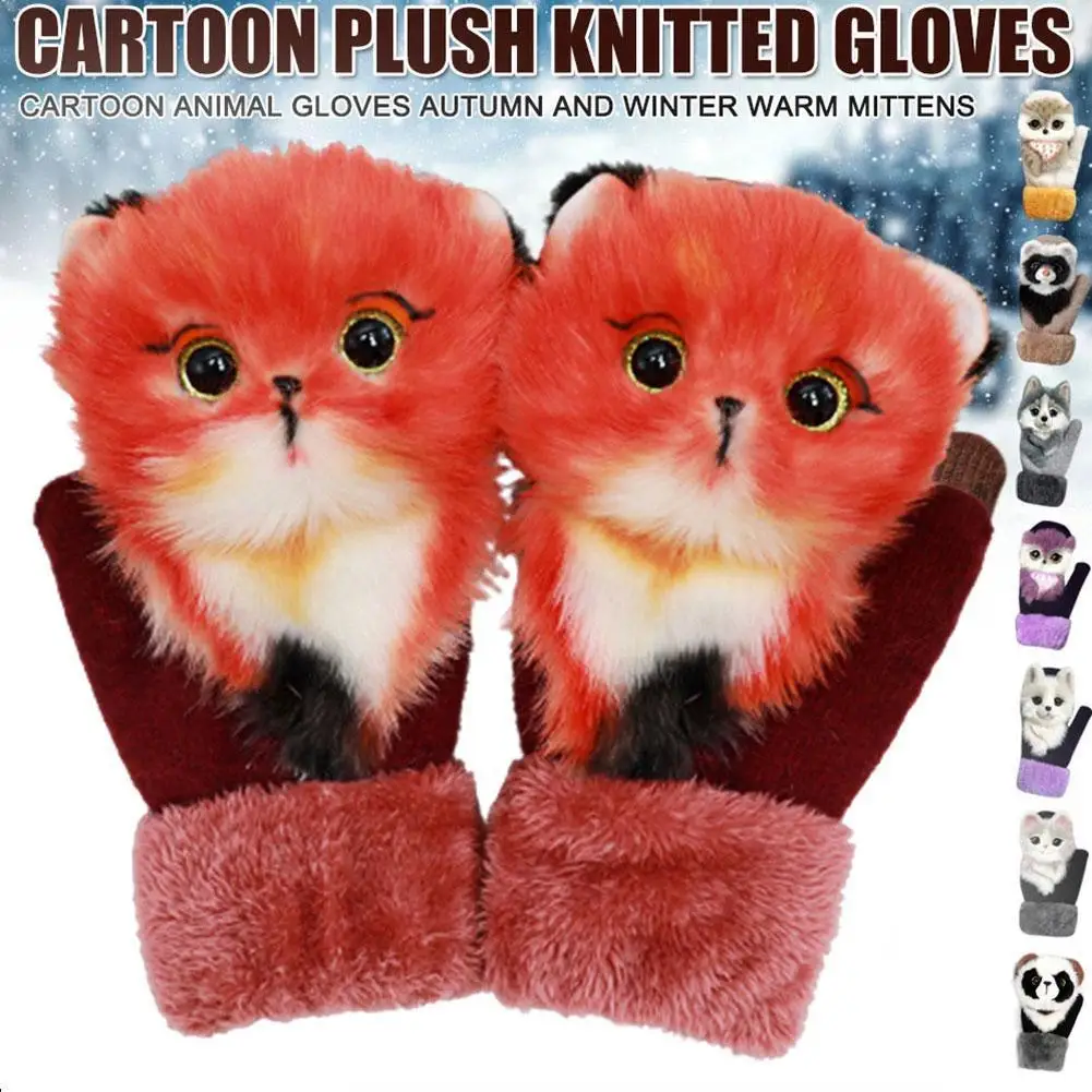 

Animal Fox Design Gloves Kid Winter Warm Gloves 22cm Long Cute Girl Mittens Full Fingers Fashion Soft Princess Women Gloves