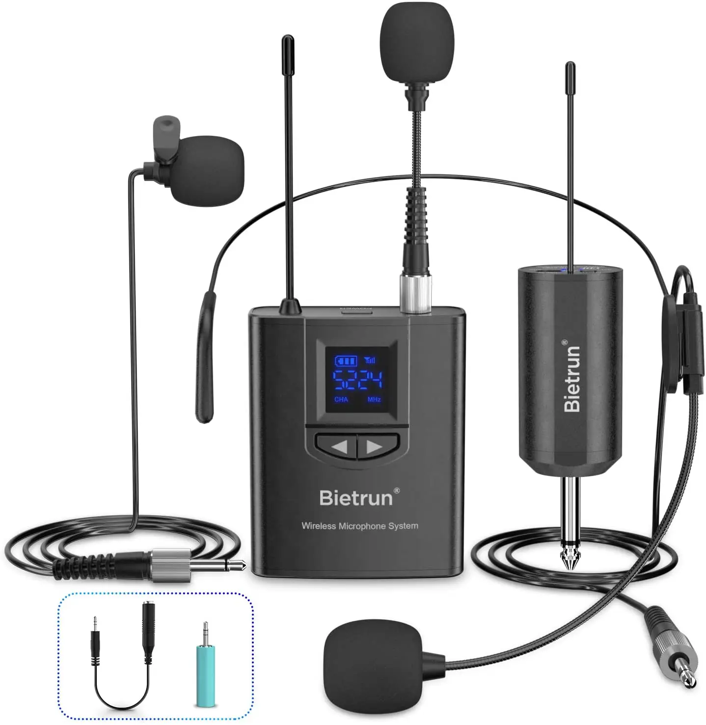 UHF Wireless Lavalier Lapel Microphone System/Headset Mic/Stand Mic, 165ft Range, Bietrun, Rechargeable Transmitter Receiver,
UHF Wireless Lavalier Lapel Microphone System/Headset Mic/Stand Mic, 165ft Range, Bietrun, Rechargeable Transmitter Receiver,