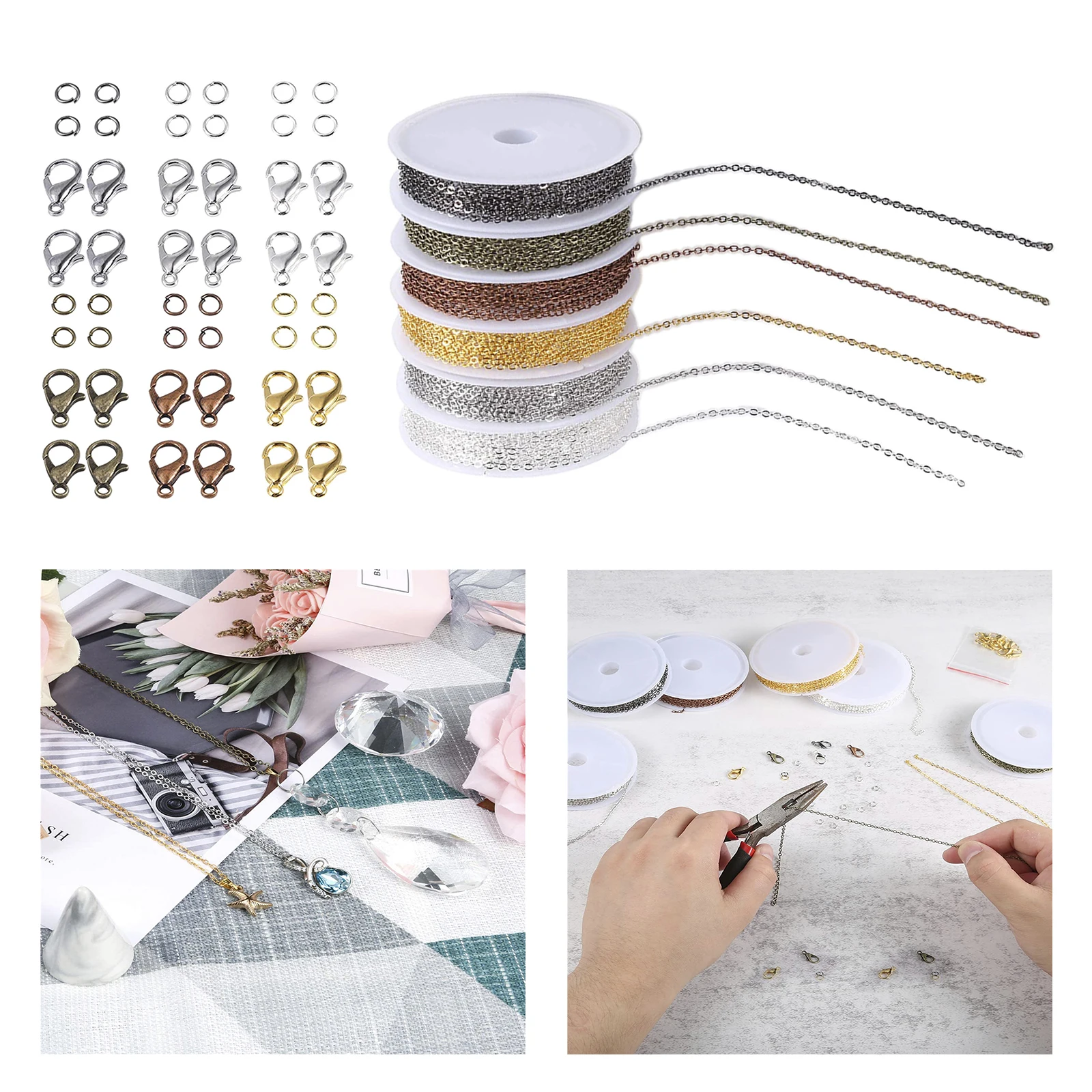 59 Feet Necklace Chains for Jewelry Making, 6 Colors Jewelry Making Chains with 60 Lobster Clasps 180 Open Jump Rings in Bulk
59 Feet Necklace Chains for Jewelry Making, 6 Colors Jewelry Making Chains with 60 Lobster Clasps 180 Open Jump Rings in Bulk