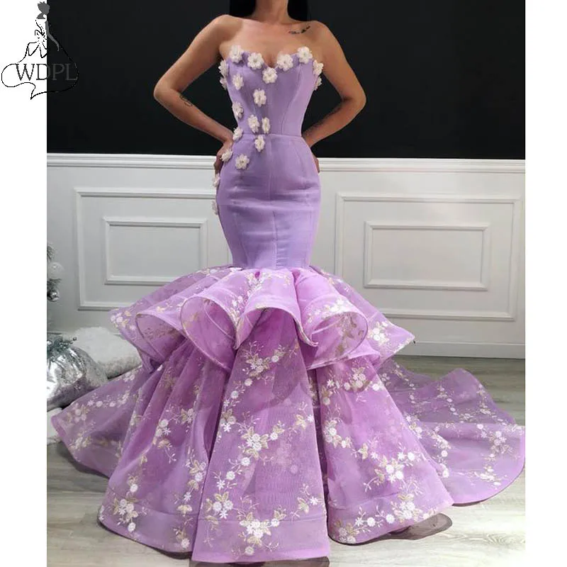 Elegant Purple Mermaid Evening Dress Sweetheart Ruffle Tiered Sweep Train Formal Prom Dresses Hand Made Flower Lace Pageant Gown
Elegant Purple Mermaid Evening Dress Sweetheart Ruffle Tiered Sweep Train Formal Prom Dresses Hand Made Flower Lace Pageant Gown
