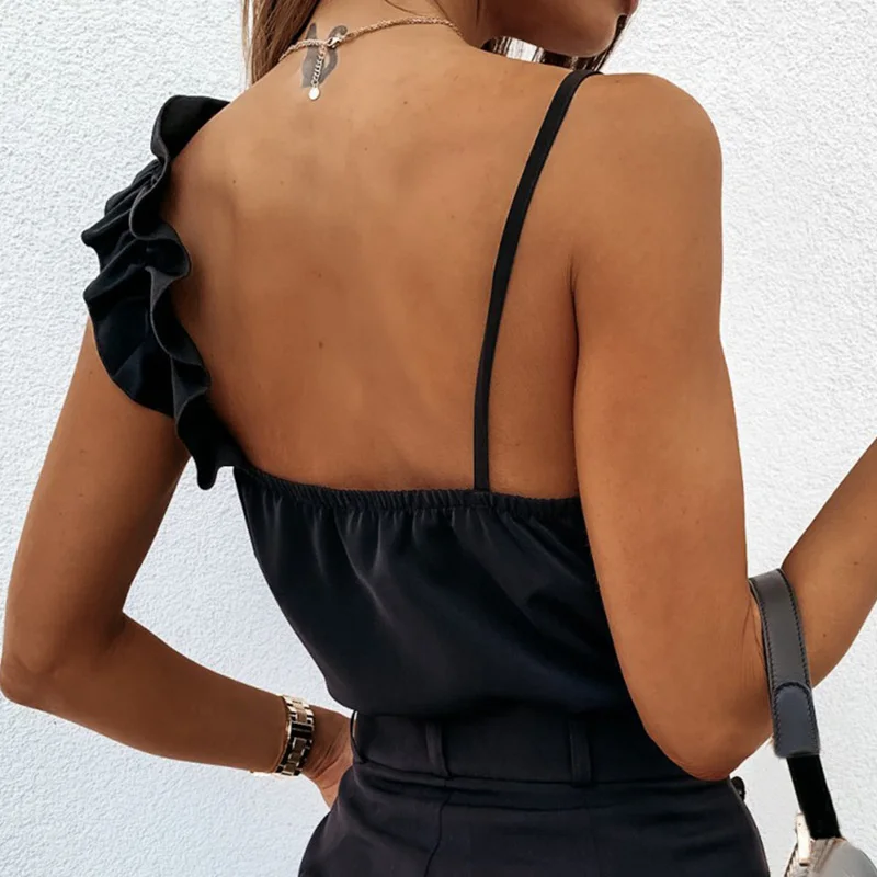 Women Summer Blouse Shirts Sexy V Neck Ruffle Blouses Backless Spaghetti Strap Office Ladies Sleeveless Casual Tops
Women Summer Blouse Shirts Sexy V Neck Ruffle Blouses Backless Spaghetti Strap Office Ladies Sleeveless Casual Tops