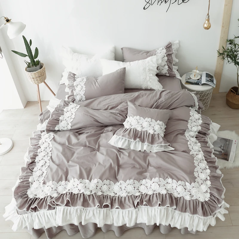 Pure Cotton Lace Bedding Sets Gray Japanese Duvet Cover Luxury Bed Linen Princess Bed Skirt Twin Queen King Wedding Bedclothes
Pure Cotton Lace Bedding Sets Gray Japanese Duvet Cover Luxury Bed Linen Princess Bed Skirt Twin Queen King Wedding Bedclothes