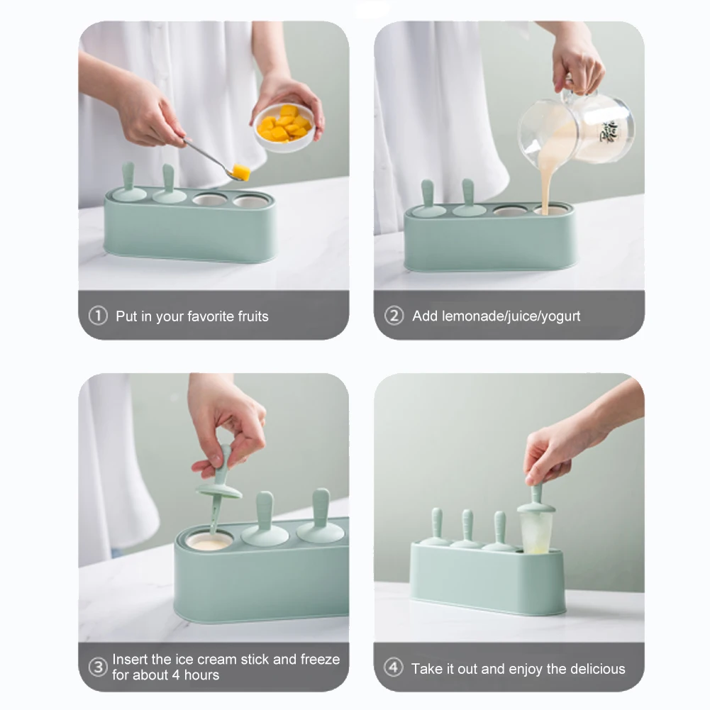 Silicone Home Ice Cream Popsicle Mold Box DIY 4 Cell Homemade Ice Pop Mould Ice Lolly Molds Popsicles Barrel Maker Kitchen Tool
Silicone Home Ice Cream Popsicle Mold Box DIY 4 Cell Homemade Ice Pop Mould Ice Lolly Molds Popsicles Barrel Maker Kitchen Tool