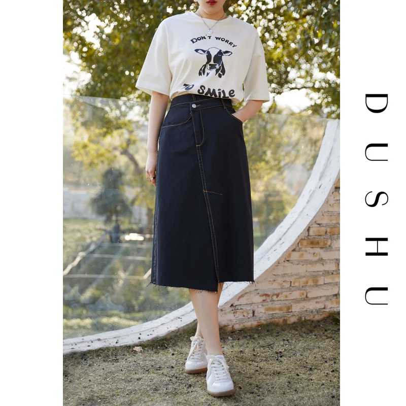 DUSHU Women's Summer 2021 New Irregular A-line Cotton Denim Skirt High Waist Denim Black Skirt Retro Commuter Style
DUSHU Women's Summer 2021 New Irregular A-line Cotton Denim Skirt High Waist Denim Black Skirt Retro Commuter Style