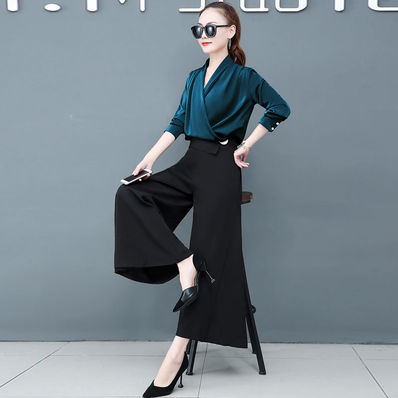 autumn sweet wide-legged pants suit office lady outfit new fashion two-piece clothing set V neck top shirt black trousers
autumn sweet wide-legged pants suit office lady outfit new fashion two-piece clothing set V neck top shirt black trousers