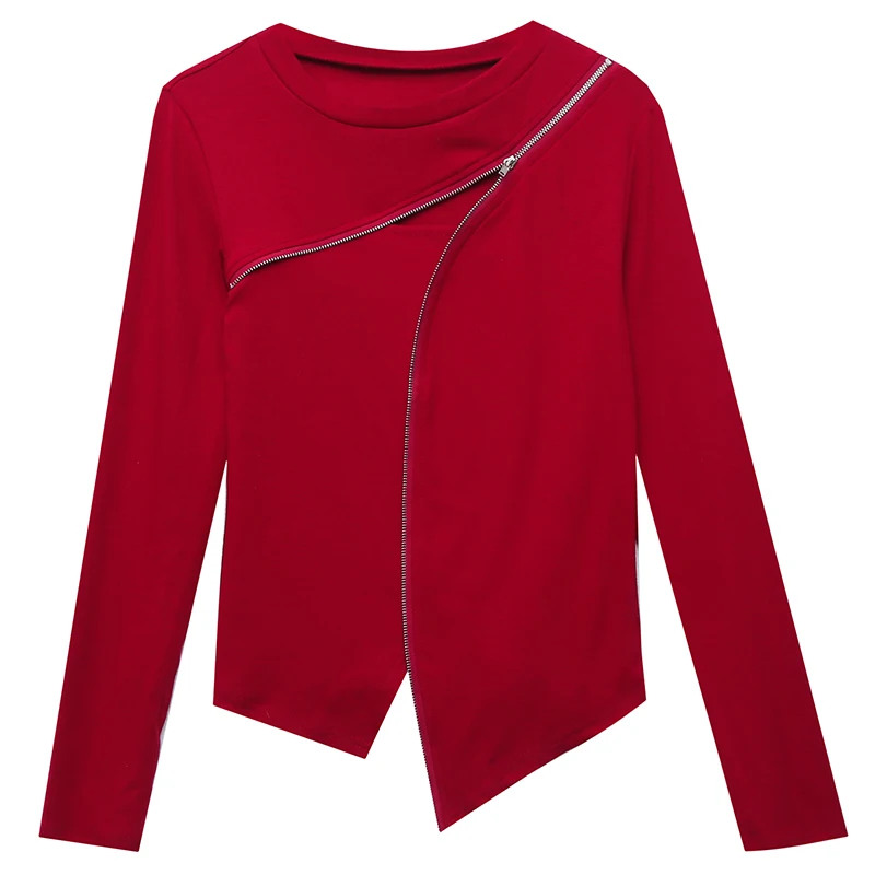 Women's long sleeve T-shirt, basic Street clothing, spring / autumn, cut, color, cotton, zipper top, 2021
Women's long sleeve T-shirt, basic Street clothing, spring / autumn, cut, color, cotton, zipper top, 2021