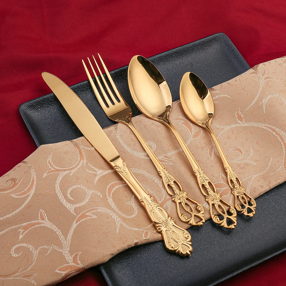 4pcs/pack Dinnerware Set Gold Cutlery Fork 304 Stainless Steel Spoon Royal Cutlery Forks Knives Spoons Kitchen Spoon Tableware
4pcs/pack Dinnerware Set Gold Cutlery Fork 304 Stainless Steel Spoon Royal Cutlery Forks Knives Spoons Kitchen Spoon Tableware