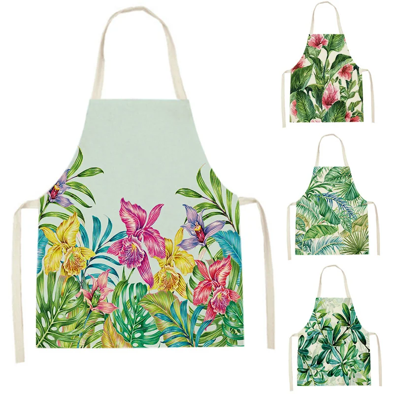 

Tropical Flower Apron for Women Sleeveless Jungle Leaves Aprons Plant Home Cooking Baking Bib Cleaning Tools Pinafore Delantal