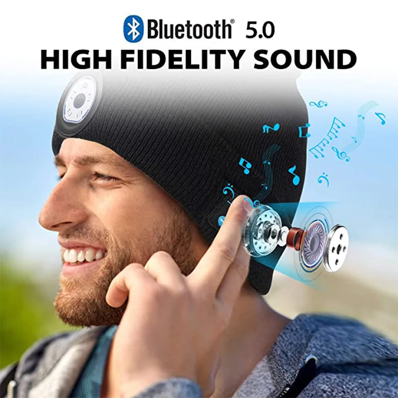 New bluetooth headset beanie hat headlight night running built-in bluetooth headset stereo speaker USB charging LED knitted cap
New bluetooth headset beanie hat headlight night running built-in bluetooth headset stereo speaker USB charging LED knitted cap