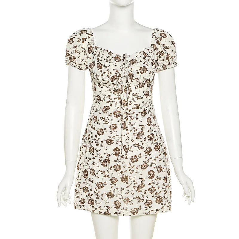 Women Dresses Summer Ruffled Short-sleeved Floral Print Backless Lace-up Mini Dress Elegant Vestidos Sundress
Women Dresses Summer Ruffled Short-sleeved Floral Print Backless Lace-up Mini Dress Elegant Vestidos Sundress